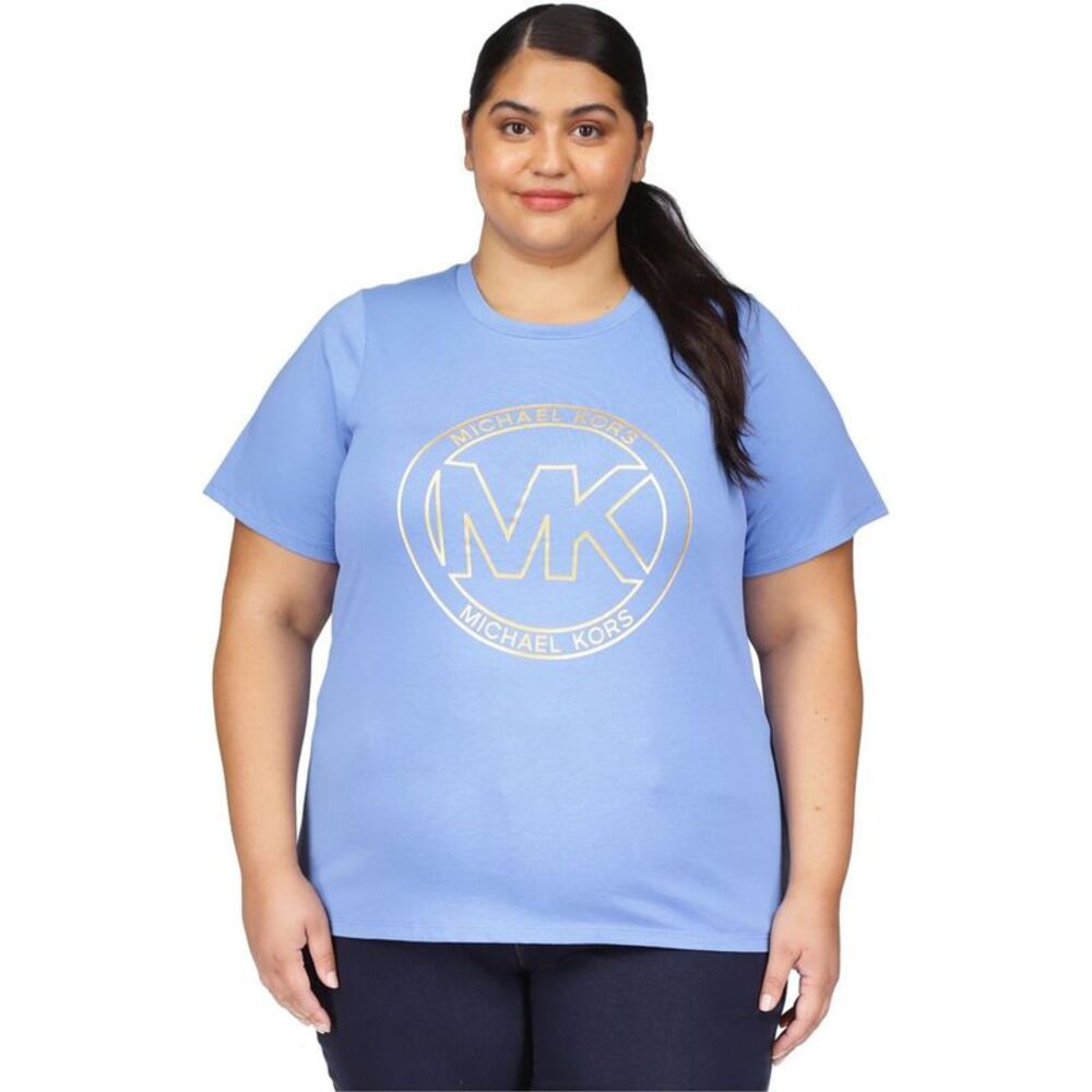 Michael Kors Womens Logo Graphic T-Shirt, Blue, Plus Size, 1X, DM